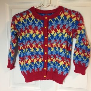 Child's Machine Knit Handcrafted Warm Winter Sweater Puzzle Design Girls Boys